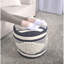Handmade Fabric Pouf - White And Dark Blue, Wool Cotton Build, 16"X16"X16", 250Lb Capacity, Spot Clean, Beads Inside Cylindrical & From Cotton, Filled-1780803759