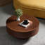 Table basse ronde en faux bois de ronce de placage avec piédestal robuste pour les espaces compacts, idéale pour les salons et les appartements modernes