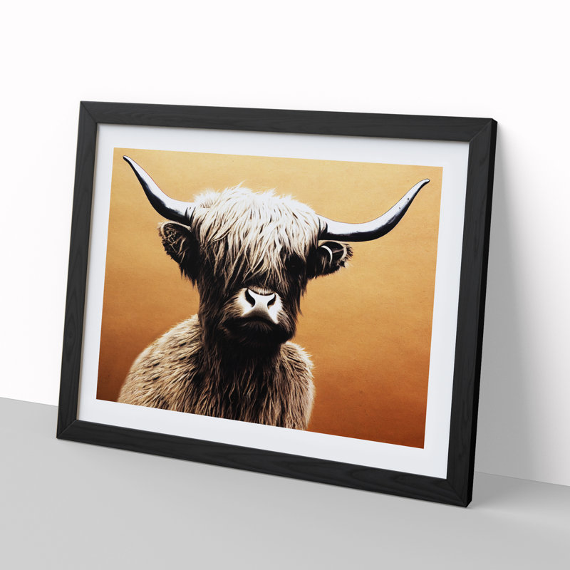 Highland Cow - Single Picture Frame Print, Black, 46cm H x 64cm W x 2cm D