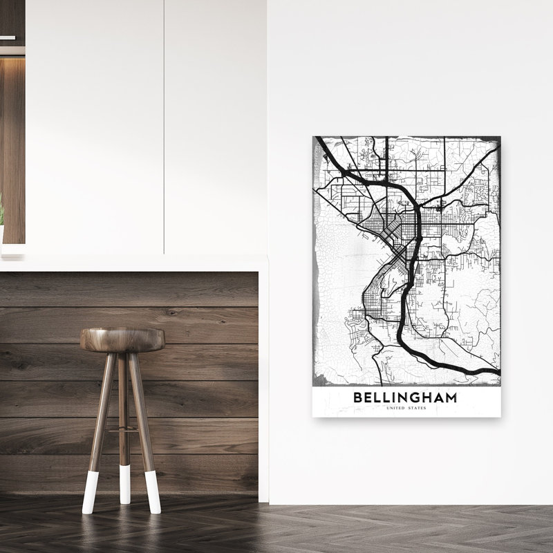 «Bellingham Washington Map», rétro, art abstrait de ville murale, H 48 po x l 32 po