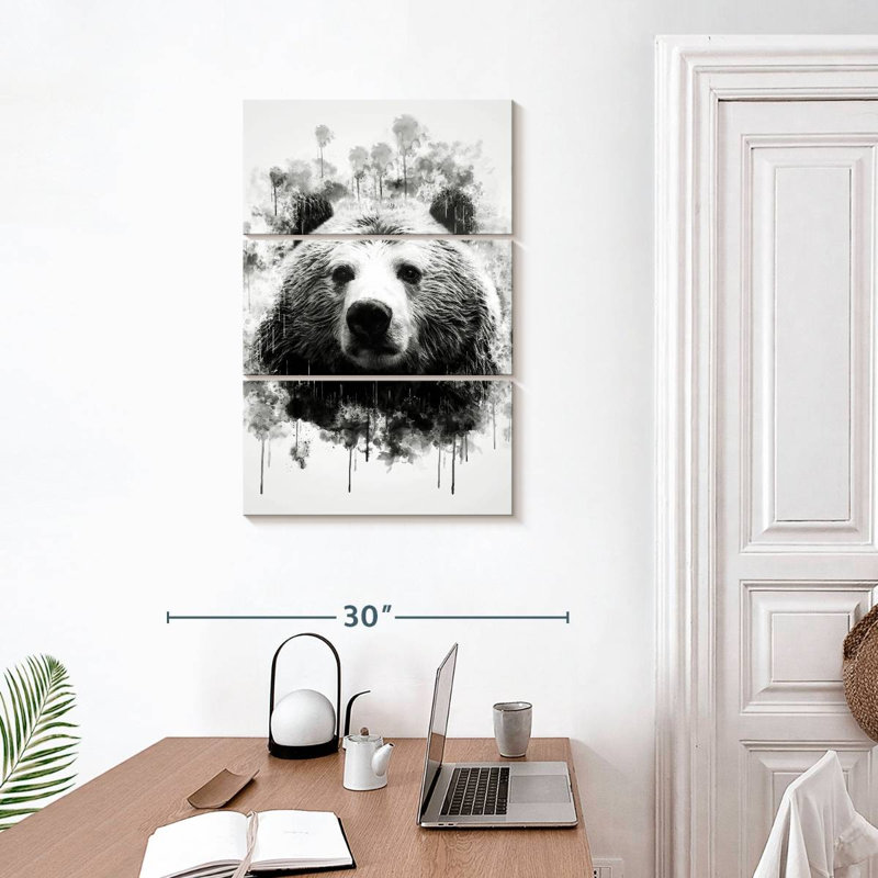 Tête d'ours Brampt noir et blanc, H 32 po x l 20 po