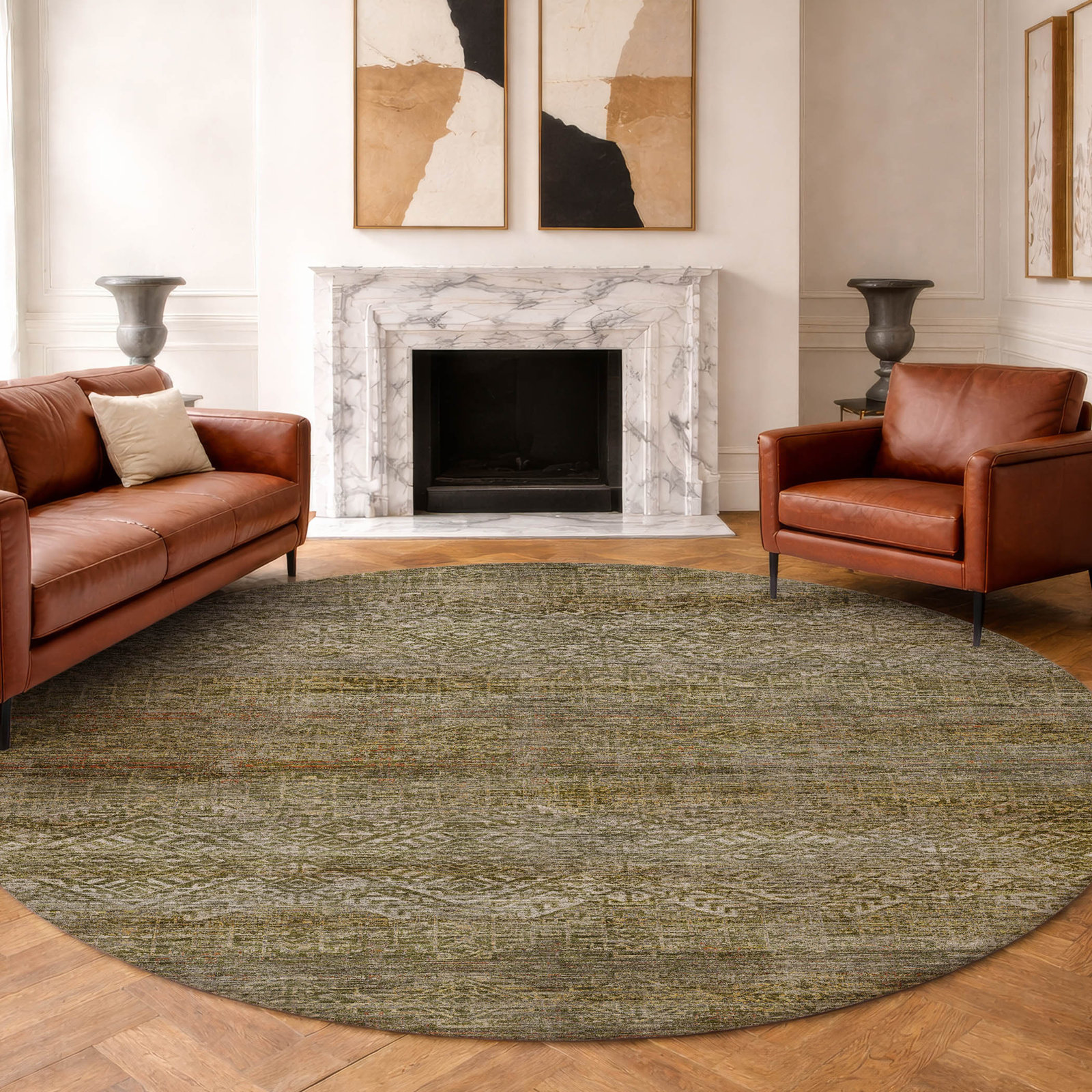Premium Machine Washable Tirico Casual Rug, Olive, 8' Round