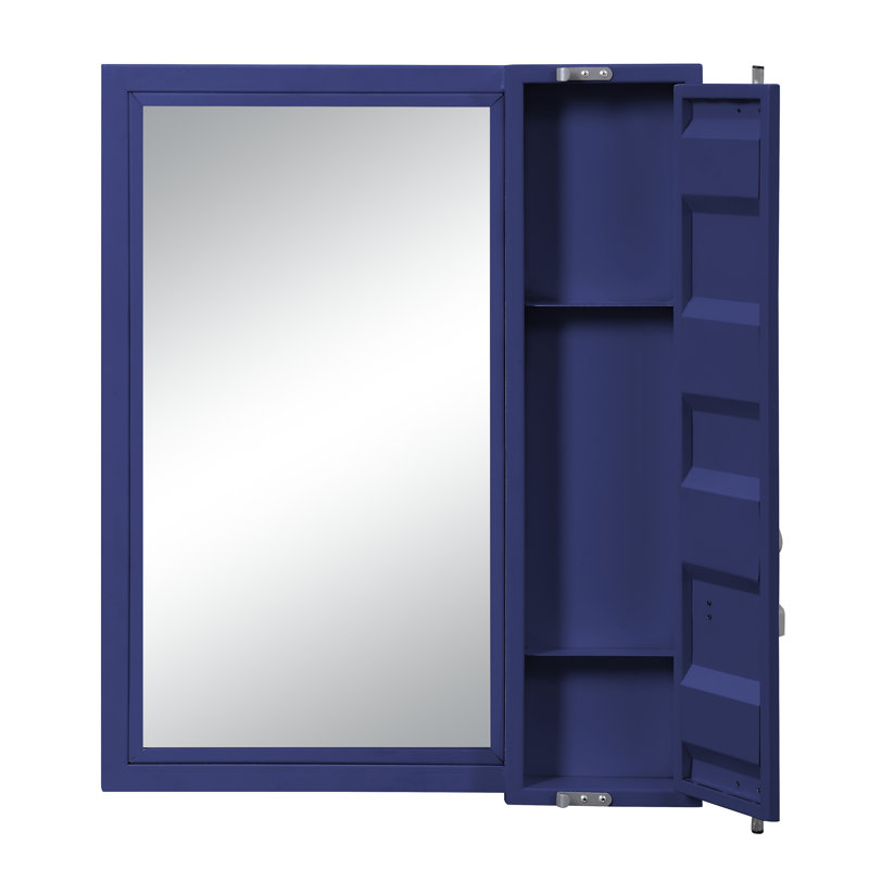 Egon Contemporary Metal 1-Door Rectangular Vanity Mirror, Blue