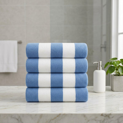 Paquet de 4 serviettes de plage surdimensionnées en coton turc bleu 30 po x 60 po Cabana Fountain