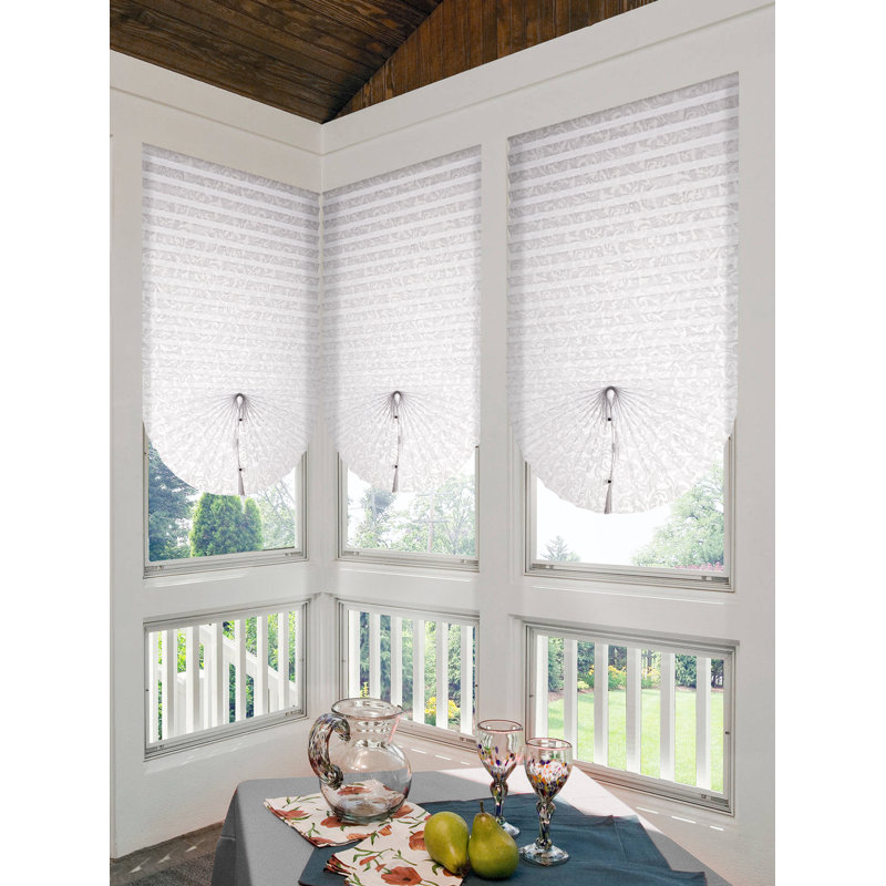 White Emboss Designed Cordless Pleated Paper Shades With Printed Flower Pattern, 35" W x 71" L
