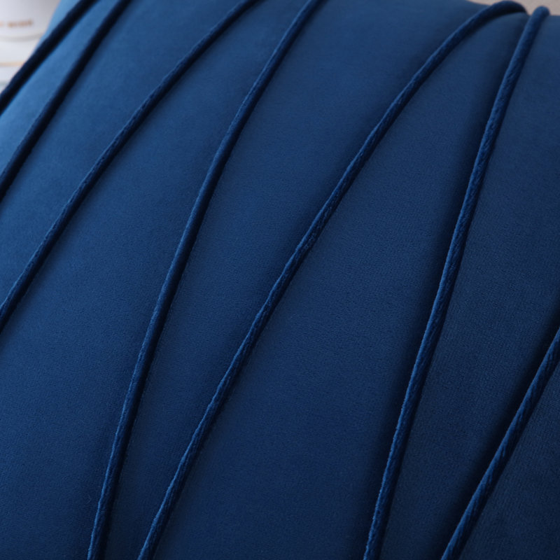 Housse de coussin plissée carrée en velours de polyester, Bleu marine, H 22 po x l 22 po