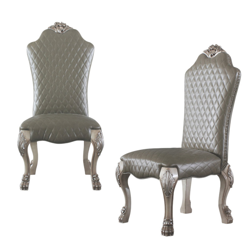 Ensemble de deux chaises d'appoint en similicuir capitonné gris et os