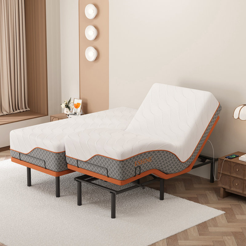 Lit réglable Zero Gravity avec matelas hybride de 14 po, massage, télécommande sans fil, contrôle des applications, Zero Gravity, éclairage sous le lit, ports USB et de type C des deux côtés