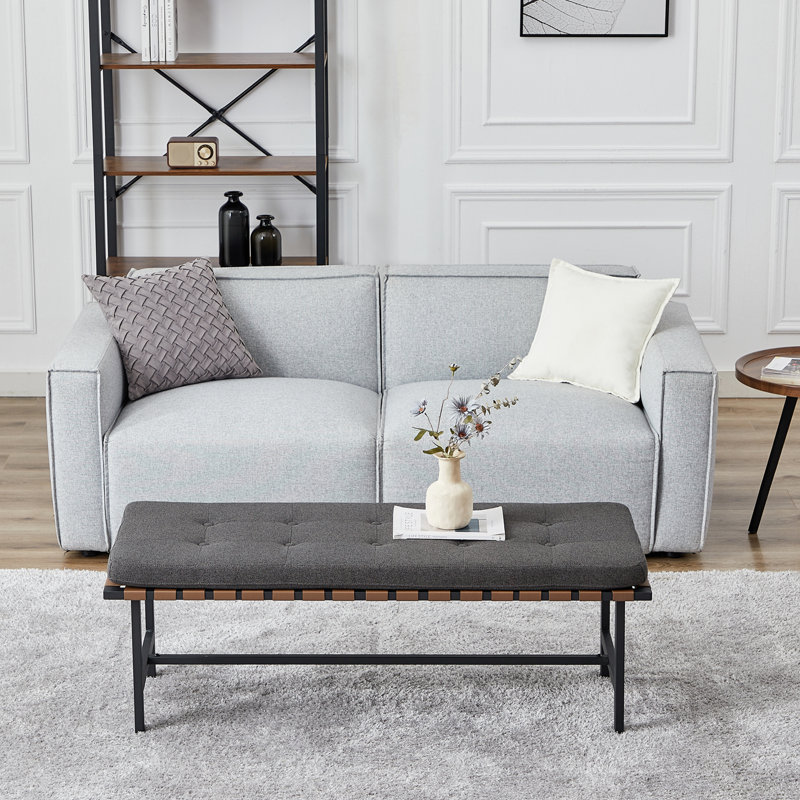 Armita Leather Weave Bench, 17.9" H x 48.8" W x 18.9" D, Dark Gray