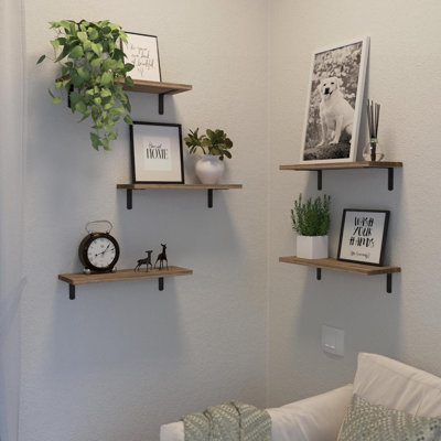 Ensemble de 5 tablettes flottantes murales en bois massif pour la décoration intérieure, le rangement et l'organisation, étagère à livres flottante facile à installer pour le salon, la chambre à coucher, la salle de bain et la cuisine