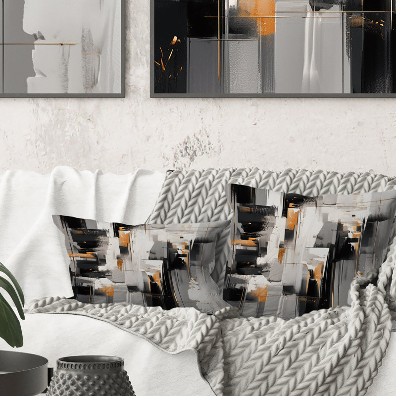 Grey Black Multifaceted Whirls - Cubism Printed Throw Pillow