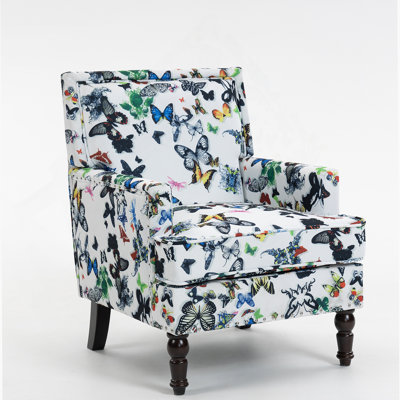 Upholstered Accent Chair, Vintage Armchair With Butterfly  Linen Fabric And Nailhead Trim For Living Room