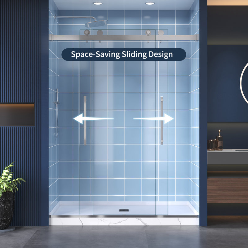 44-48 In. W X 74 In. H Double Sliding Frameless Anti-Collision System Shower Door With 1/4 In. Clear Glass, Brushed Nickel