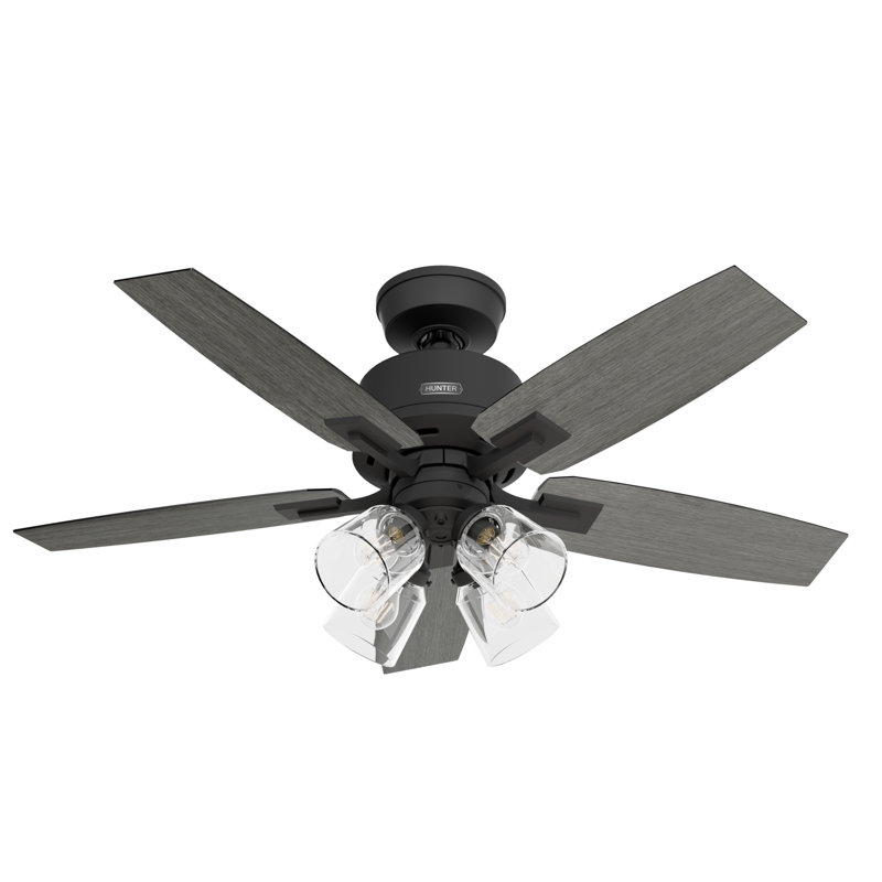 Gatlinburg Easy Install 5-Blade Standard Ceiling Fan With Lights and Remote, Matte Black, 44"