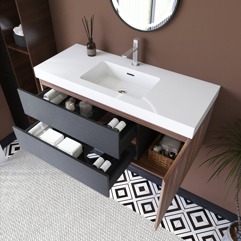 Meuble-lavabo mural 48 po avec lavabo à surface solide intégré