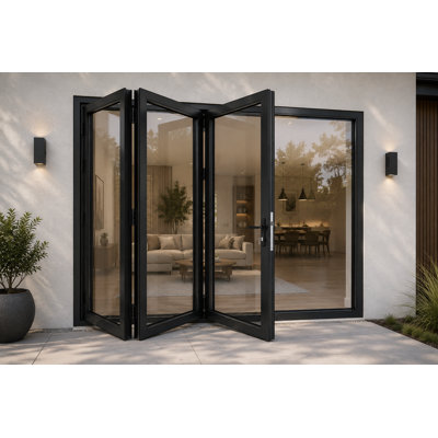 Peteli Home 96 in. W x 80 in. H Matte Black Thermal Break Aluminum Left-Opening Bi-Fold Door with Dual Tempered Glass (3-Panel)