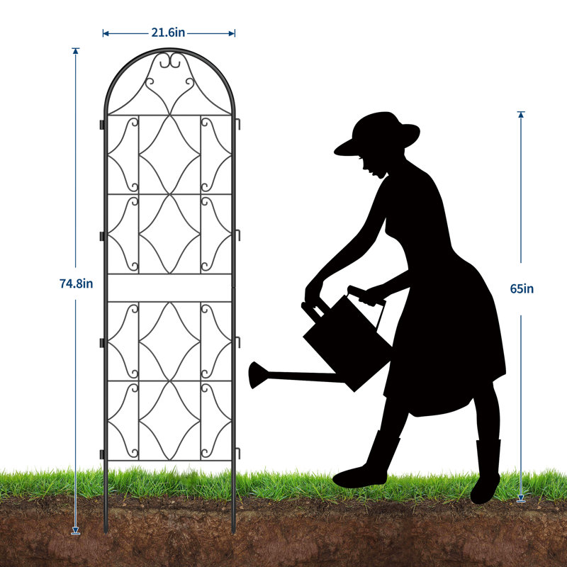 2 Pack 55x190cm Black Metal Plant Trellis, Rustproof Scrollwork Climbing Support for Roses Vines Vegetables, Indoor Outdoor Garden Trellis for Pots Patio Decor