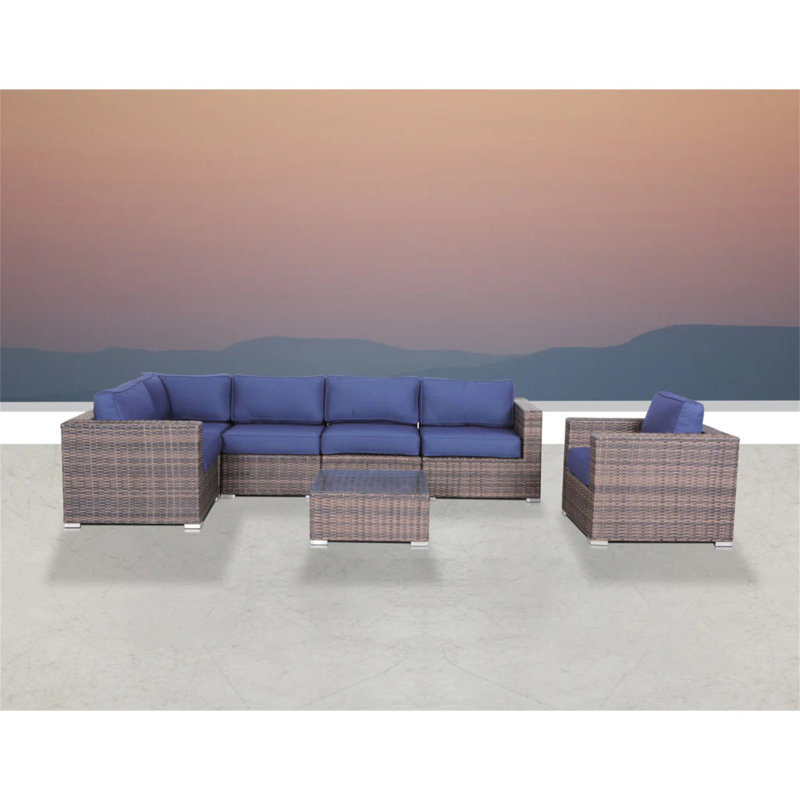 Canapé modulaire de luxe en rotin 7 pièces avec coussins