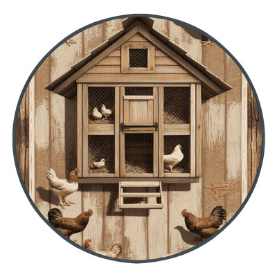Washable Chicken Coop Farm Area Rug