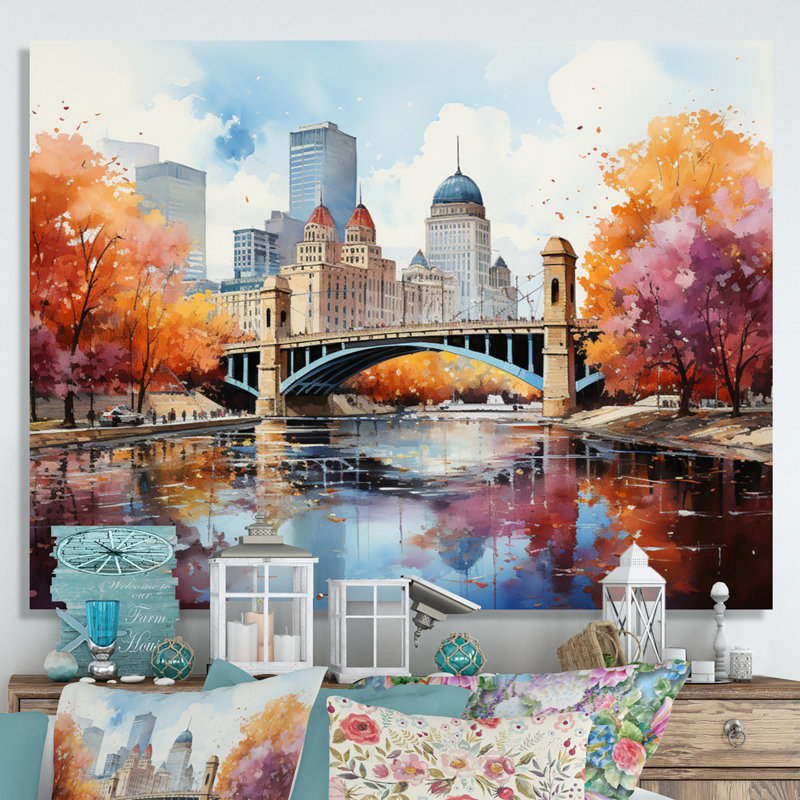 Minneapolis en automne II, Toile tendue, H 16 po x l 32 po x P 1 po