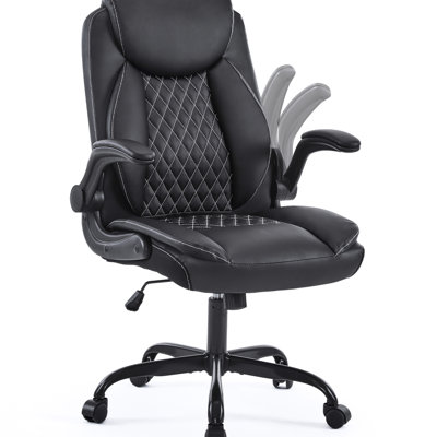 Chaise de bureau ergonomique pour le bureau à domicile en noir, avec fauteuil à bascule réglable, rabattable et en nylon à roulement doux pour jouer dans la chambre à coucher noir avec fonction de pivotement réversible à 360 °, à long terme