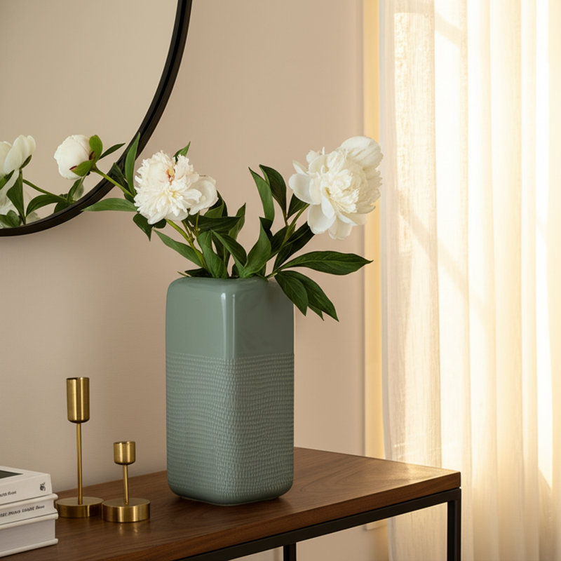 Modern Rounded Flower Vase for Home Decor - Decorative Table Vase for Living Room or Entryway Accent, 12" H x 6" W x 6" D