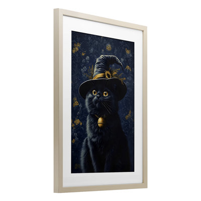 Mystical Blue Witch Cat Framed Print Under Glass, design by Arlington Prints