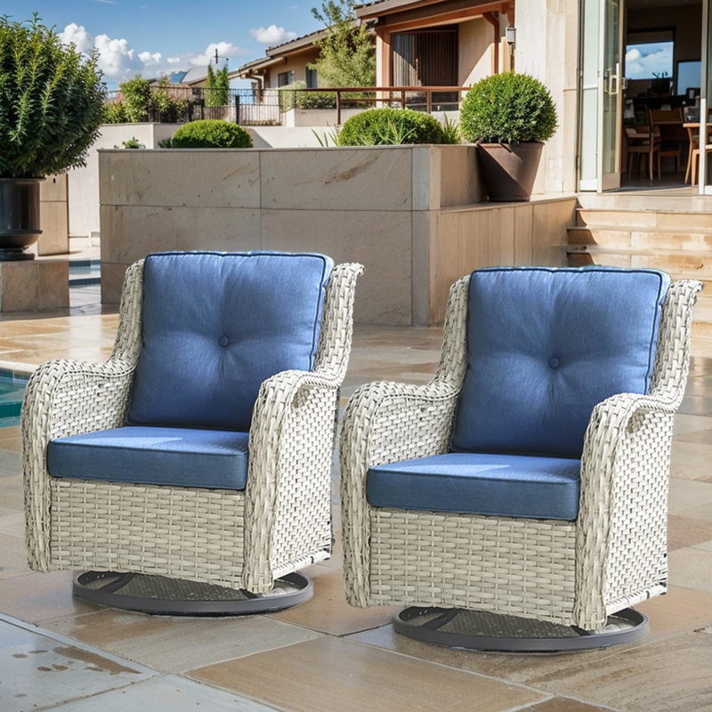 Lucama Wicker Outdoor Glider, Blue, Light Grey