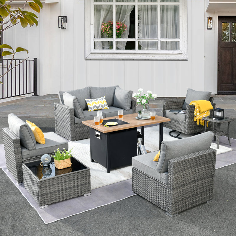 Hop - Person Patio Conversation Set with Cushions, Light Gray, 2
