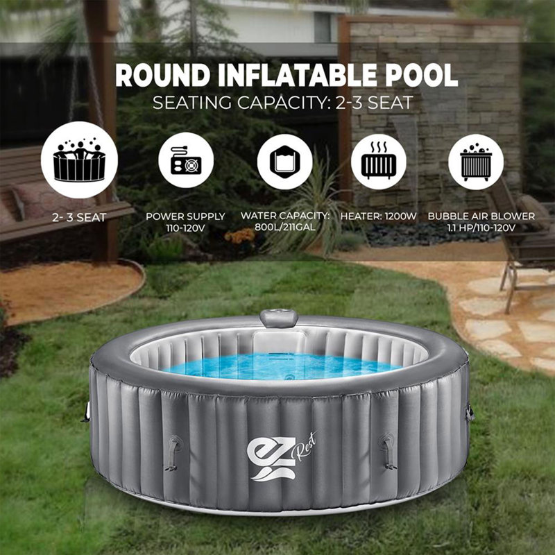 Gray Round Inflatable Hot Tub Spa with LED Lights