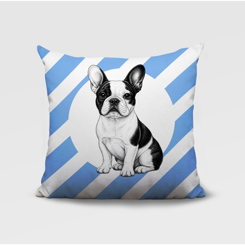 Oreiller réversible intérieur / extérieur French Bulldog, 16 x 16, Bleuet des champs