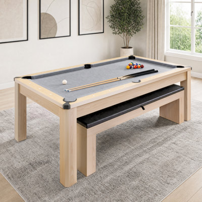 Gosports 7 Ft 3-in-1 Multi Game Pool Table Set with Dining, and Table Tennis Game Includes Bench - Light Birch