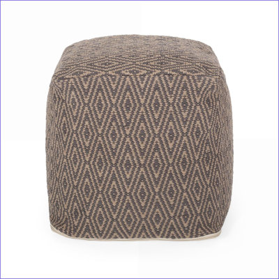 Pouf en coton tissé à la main | 15 x 15 x 15 | Entièrement assemblé | Gris foncé et brun noyer | Tissu