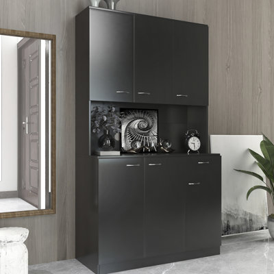 69.62" Tall Black Wardrobe For Bedroom. 6-Doors, 1-Open Shelf, 1. A Long-Lasting And Attractive Bedroom Piece In Sleek Look