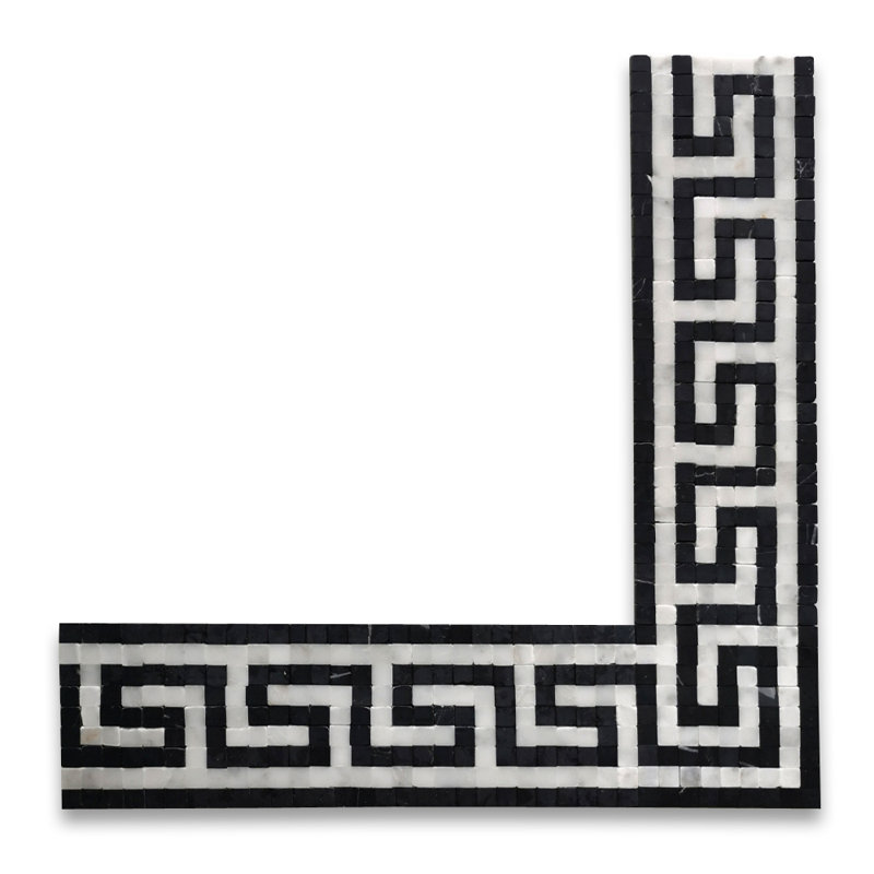 6" x 18" Marble Mosaic Wall & Floor Tile, White/Black