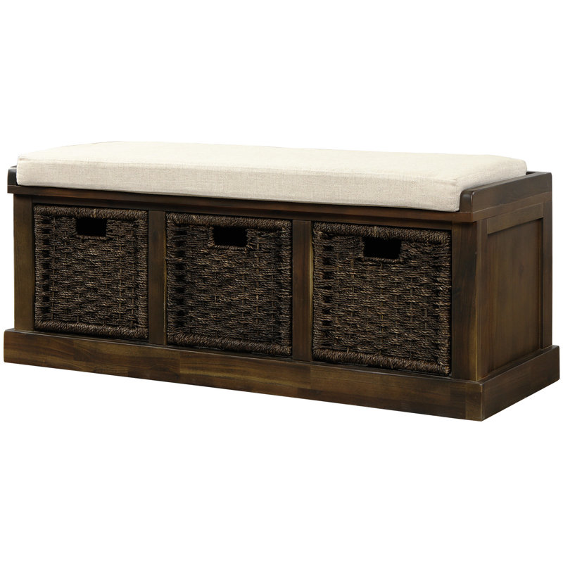 Rustic Storage Bench With 3 Removable Classic , Entryway Bench With Removable Cushion, Brown