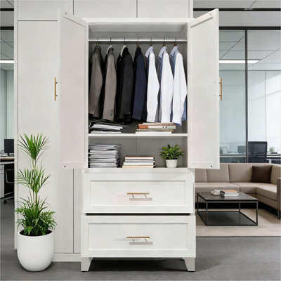 Armoire de rangement blanche de 31,5 po x 17,7 po x 70,9 po avec tablettes, conception réglable et structure en métal