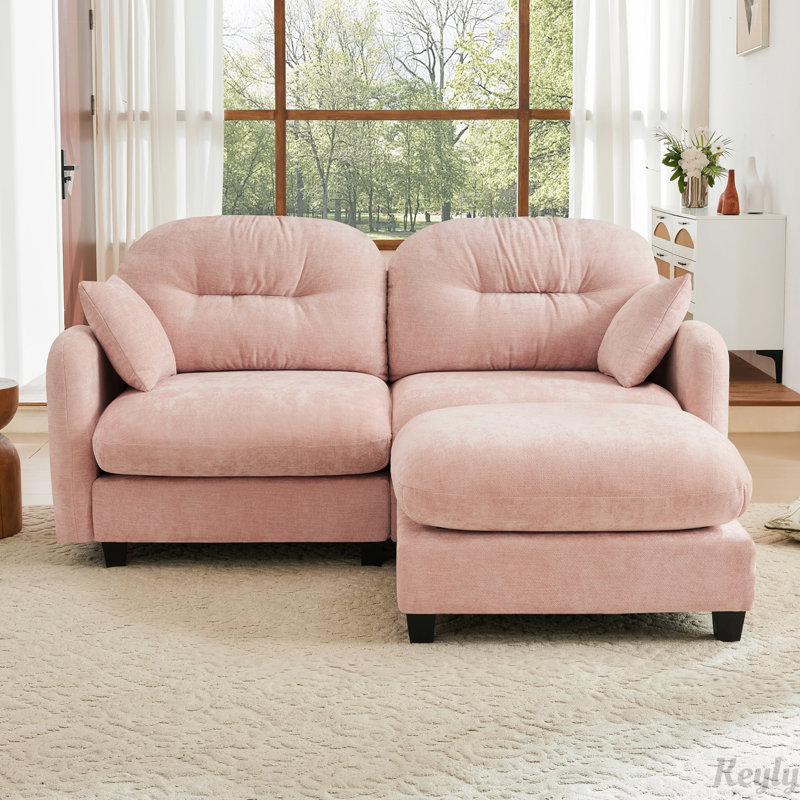 Causeuse de 74 po à dossier capitonné en tissu chenille avec repose-pieds, mousse haute densité facile à installer, Rose