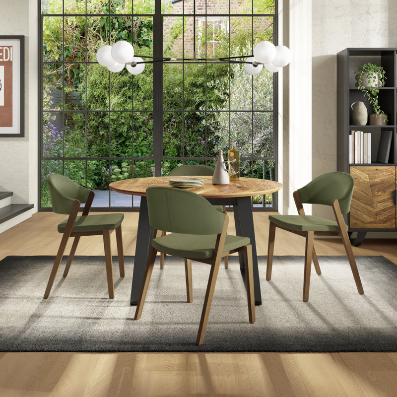 Ashkum Round Metal Base Dining Table, Oak