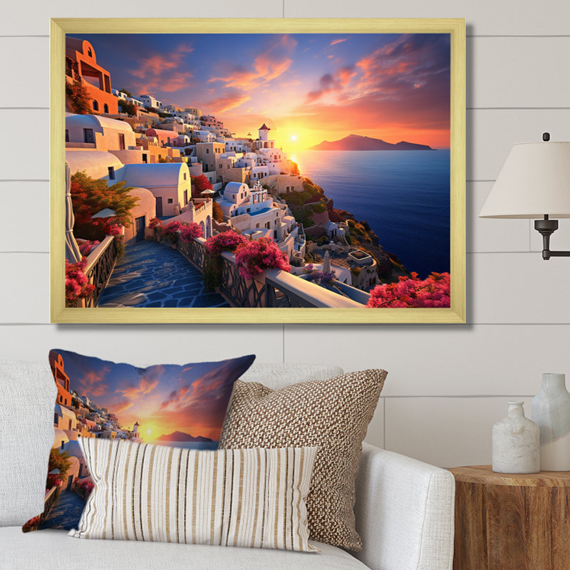 Grèce Oia Splendor III - décoration murale paysages urbains, H 24 po x l 32 po x P 1 po, Encadrement doré
