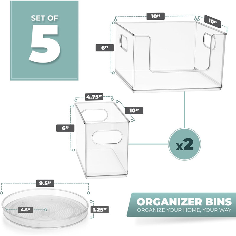  Ensemble 5 pièces de fournitures de buanderie empilables transparentes avec poignées