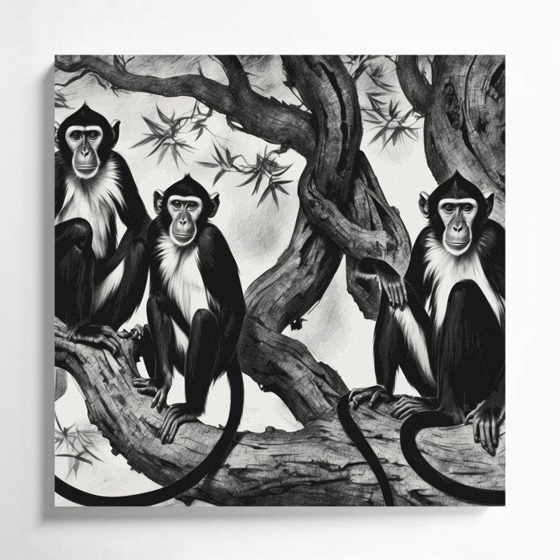 Faune, art mural sur toile gris et noir, H 32 po x l 32 po