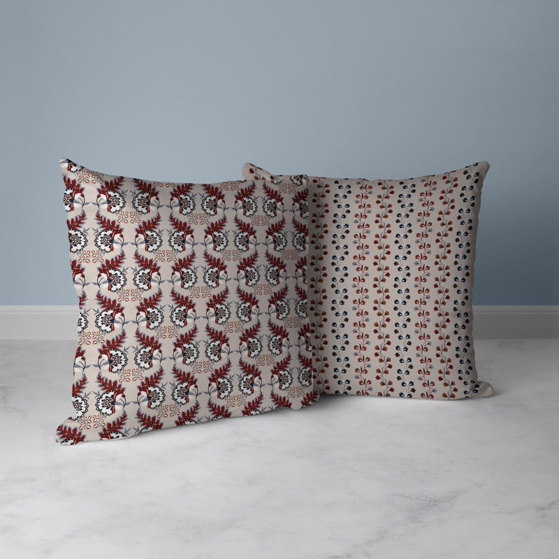 Coussin décoratif botanique intérieur / extérieur Botanical Bouquet, H 26 po x l 26 po, Bleu / rouge / foncé