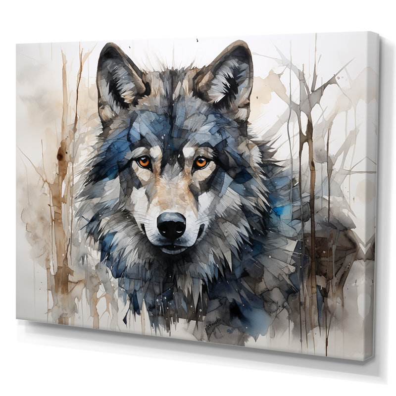 Minimalisme bleu et gris, expression du loup sur toile - loup, Toile tendue, H 12 po x l 20 po x P 1 po