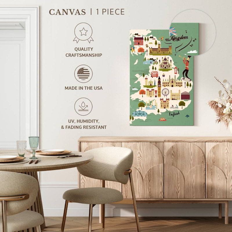 Stylized United Kingdom Map, 24" H x 16" W
