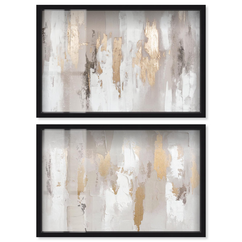 «Golden Tranquility Abstracts Set Shadowbox», art mural minimaliste par Art Remedy, H 11 po x l 16 po, Noir