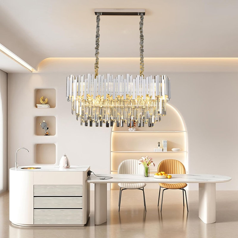 Ahriyah Crystal Chandelier,Luxury E14 Crystal Chandelier,2 in 1 Chandeliers Ceiling Light,Gold Ceiling Lights Living Room,Round Lampshades 3 Tiers K9 Crystals Pendant Light