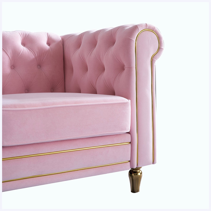 Canapé Chesterfield en velours rose de 215 cm (84,65 pouces) pour salon