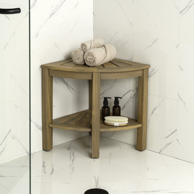 Tabouret de coin de douche en bois de teck et d'acajou 18 po Maris Coastal
