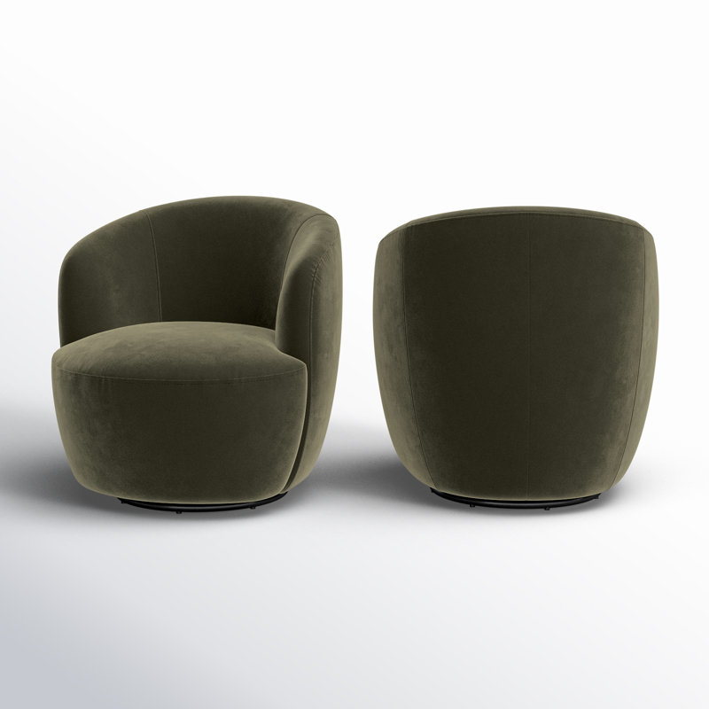 27" Wide Upholstered Velvet Small Swivel Accent Chair (Set of 2), Green Velvet